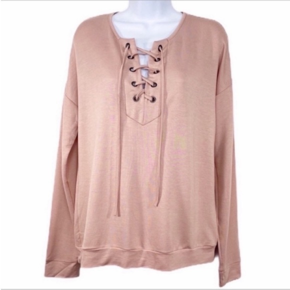 12 PM BY MON AMI lace up long sleeve top M - Picture 1 of 9